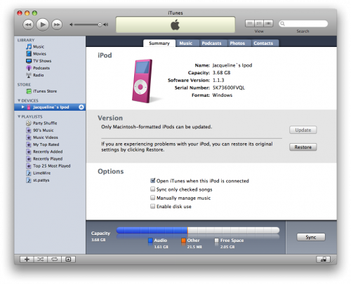 reformat windows formatted iPod