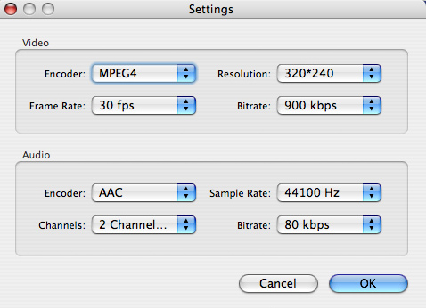 Video Converter for Mac - settings