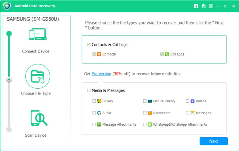 Choose file types before scanning