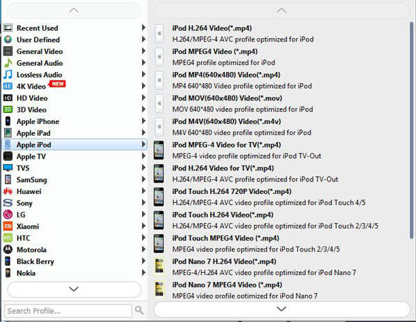 choose iPod output profile