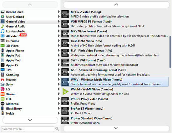 choose WMV as the output format