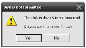 Disk Is Not Formatted