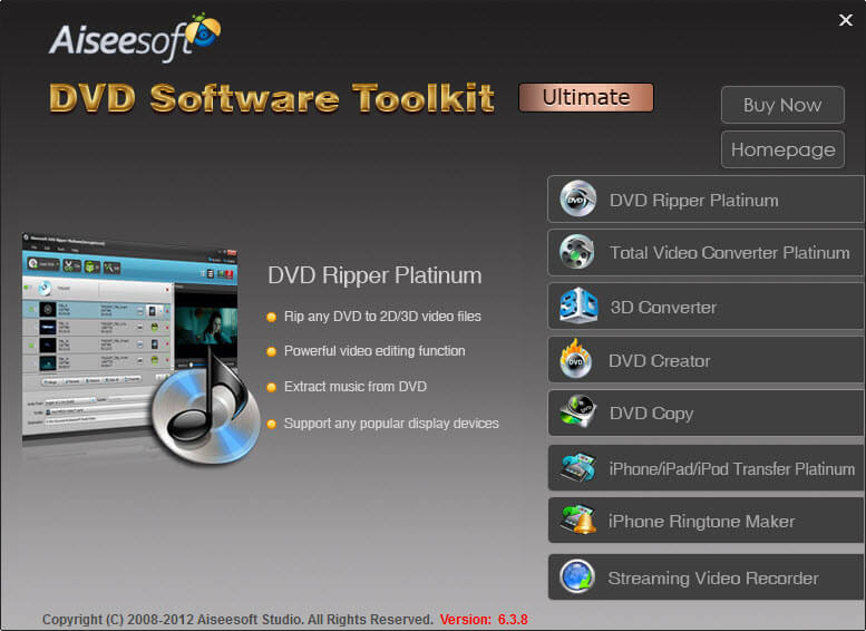 Screenshot of Aiseesoft DVD Software Toolkit Ultimate