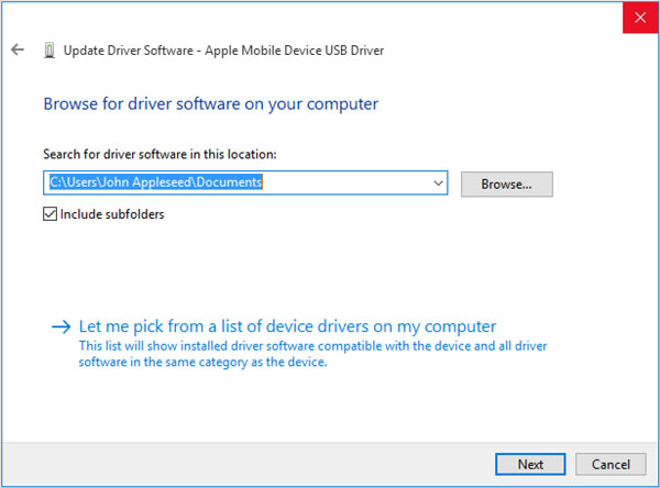 Pick from a list of device driver