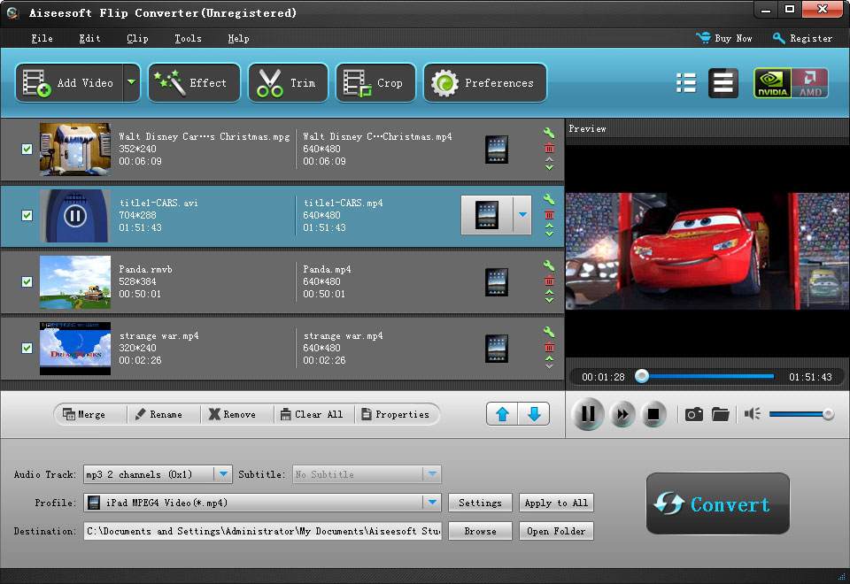 Convert Flip video and other popular videos/audios to any video/audio format.