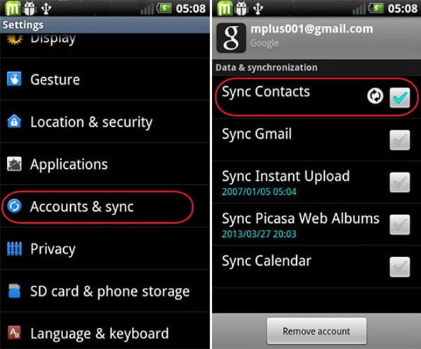 Contact backup from Android Phone to Gmail