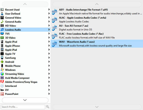 Select WAV Format