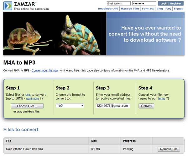 Convert M4A to MP3 on Zamzar
