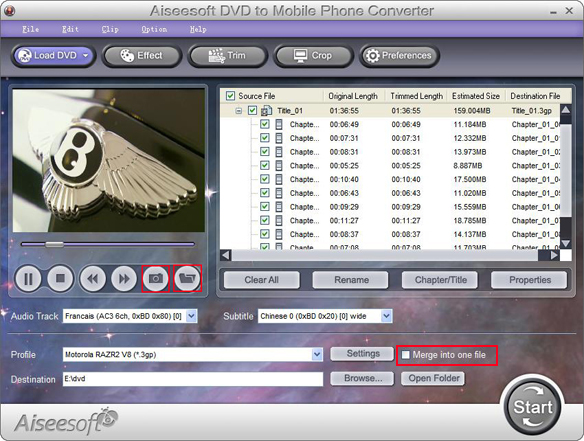 Capture your favorite image and Merge several Titles or Chapters into one file