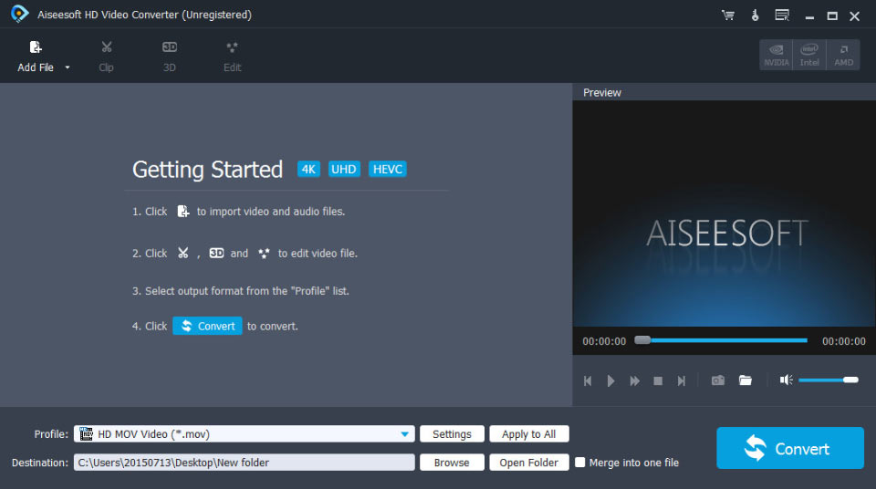 Convert HD video and other popular video/audio files to any video/audio format.