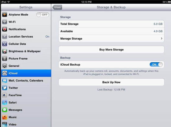 Backup iPad to iCloud