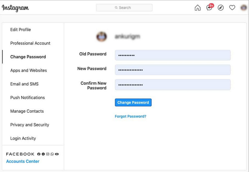 Change IG Password on Desktop