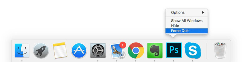 Close a Frozen App from Mac Dock Panel