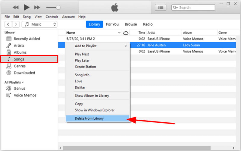 iTunes On My Device Delete from Library