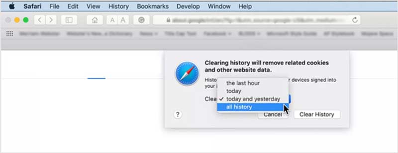 Select time to delete safari history on mac