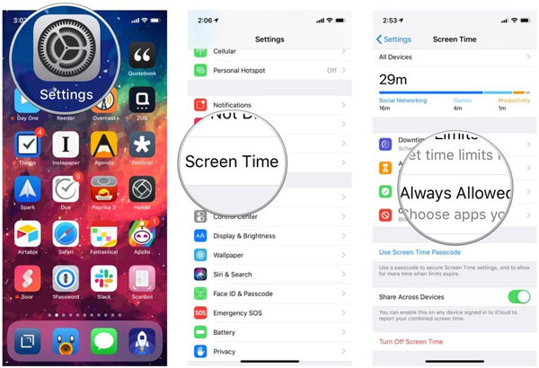 iOS Settings Screen Time Always Allowed
