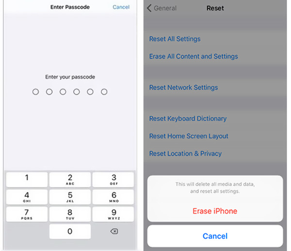 Enter Passcode to Erase iPhone