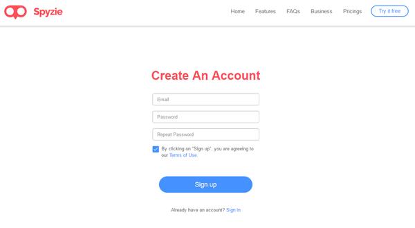 Create an account with Spyzie