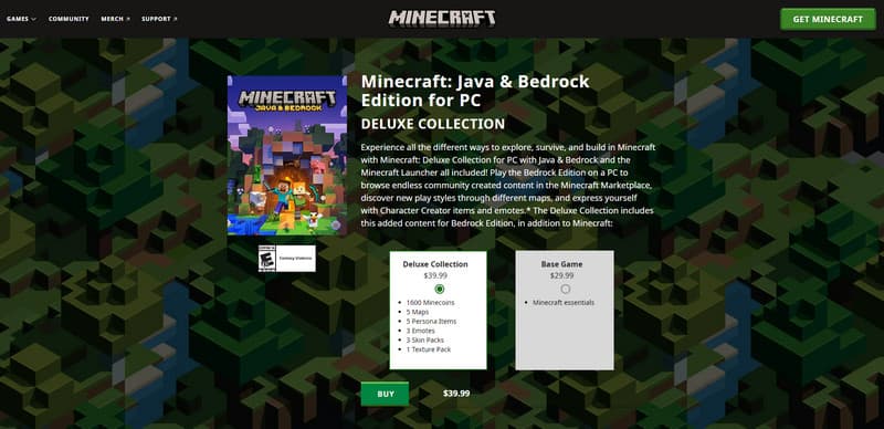 Minecraft Purchase Product