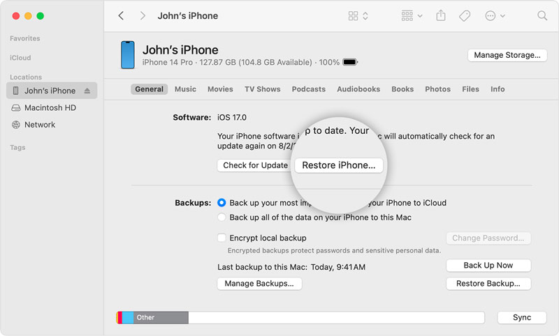 Restore iPhone Using Finder iTunes