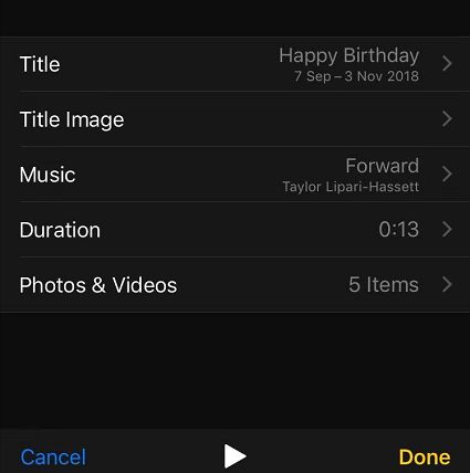 Edit slideshow on iPhone