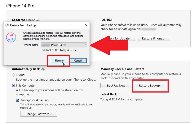Sync Messages to New iPhone via iTunes Restore