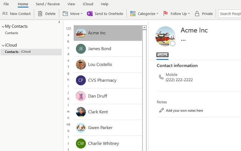 Contacts Outlook