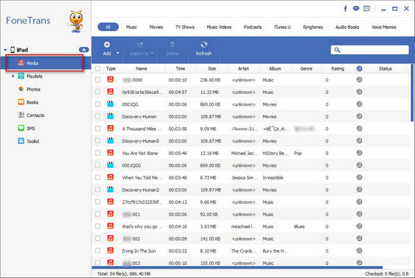 Click Media to View Music Files