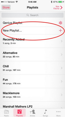 playlist iphone create step name