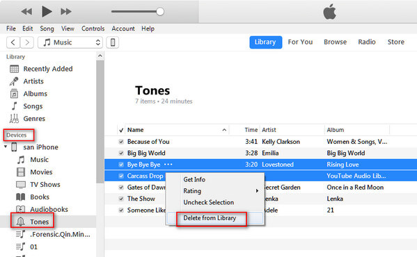 Delete iPhone ringtones with iTunes