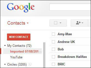 Imported Contacts on Gmail
