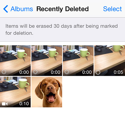 recently deleted photo in iOS 8