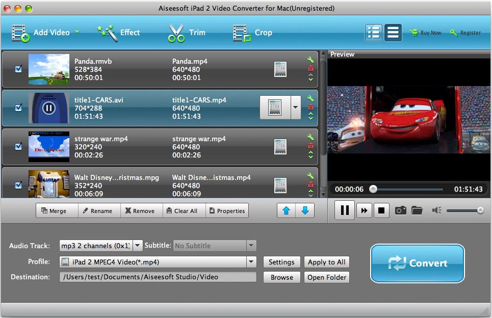 Aiseesoft iPad 2 Video Converter for Mac Screenshot