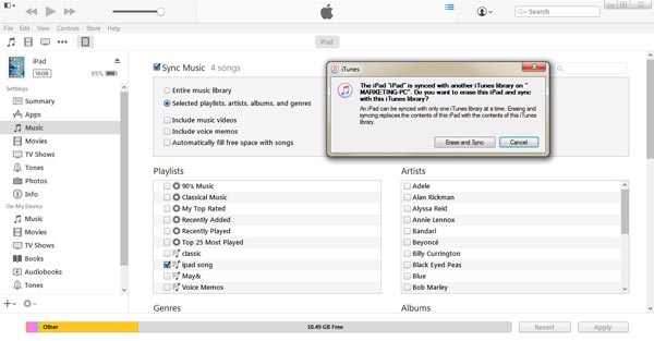 Sync iTunes music to iPad