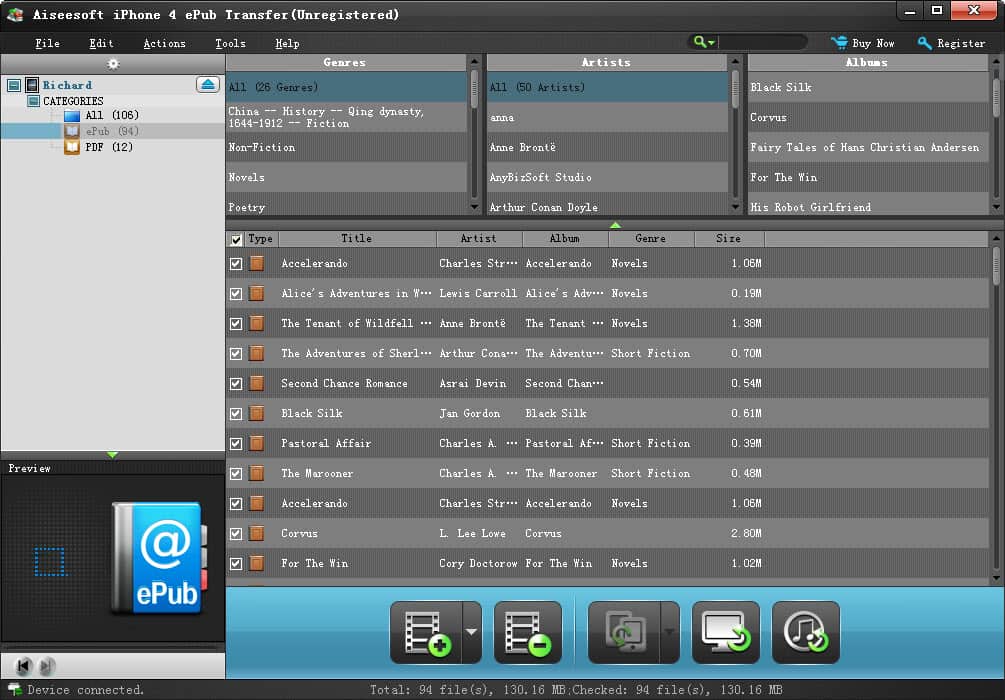 Aiseesoft iPhone 4 ePub Transfer Screenshot