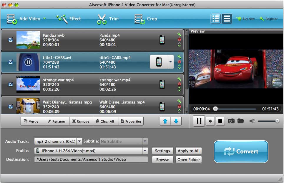 Aiseesoft Mac iPhone 4 Video Converter Screenshot