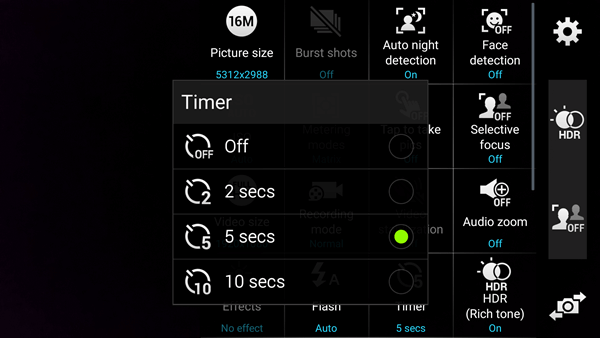 Select Time Duration on Android Camera Self-timer
