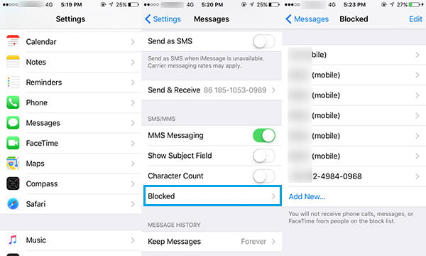 Block from Messages Settings