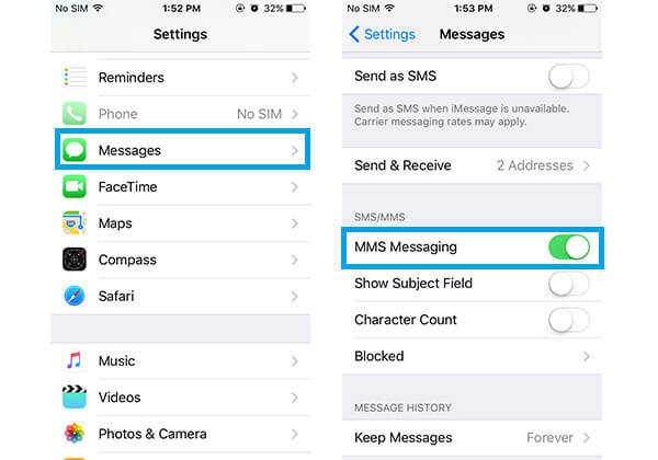 Enable MMS Messaging to Fix iphone Wont Send Pictures