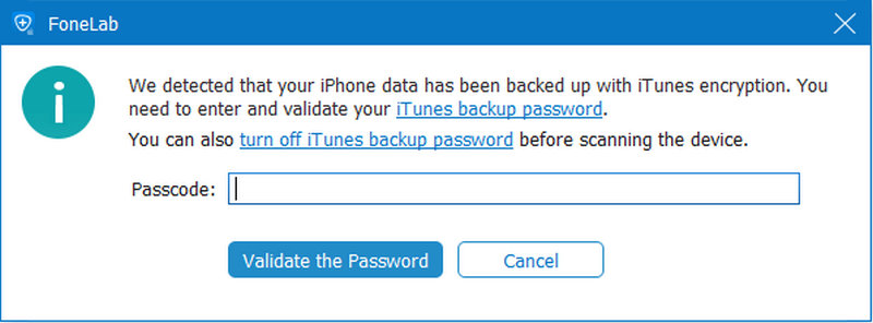 Enter iTunes Backup Password