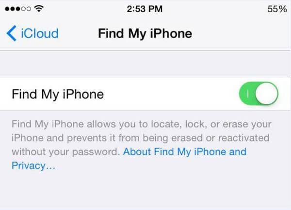 Turn off Find My iPhone from the Device