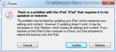 iTunes Message for iPad Recovery Mode