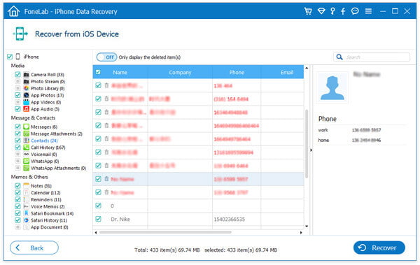 Recover contacts from device