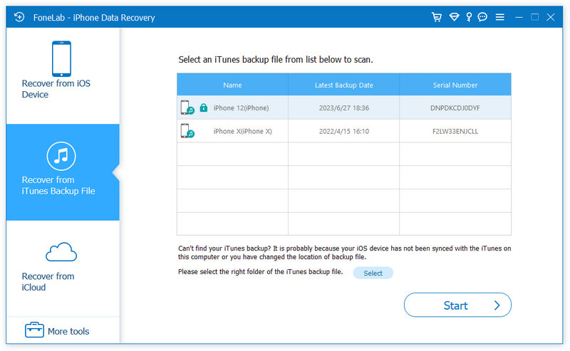 Choose Recover from iCloud Backup File