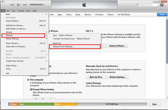 Recover Photos with iTunes