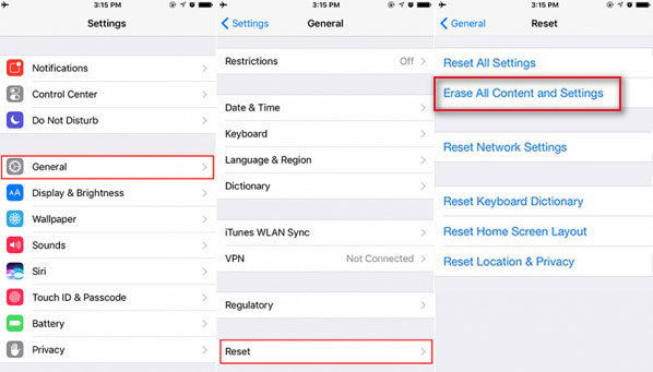 Reset all settings contents on iPhone