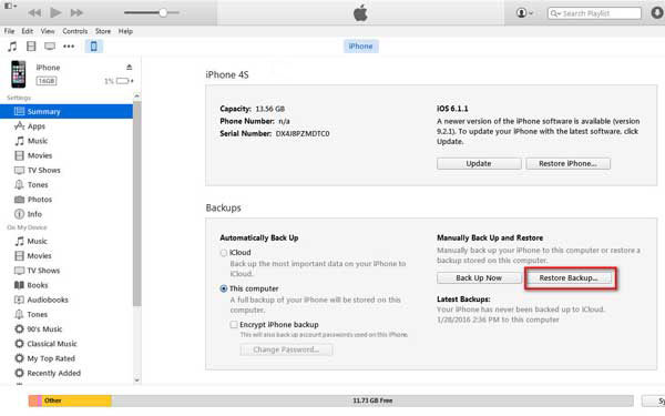 Restore iPhone Contacts via iTunes