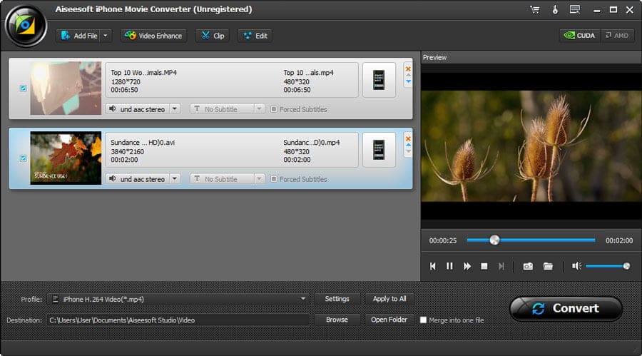 Screenshot of Aiseesoft iPhone Movie Converter