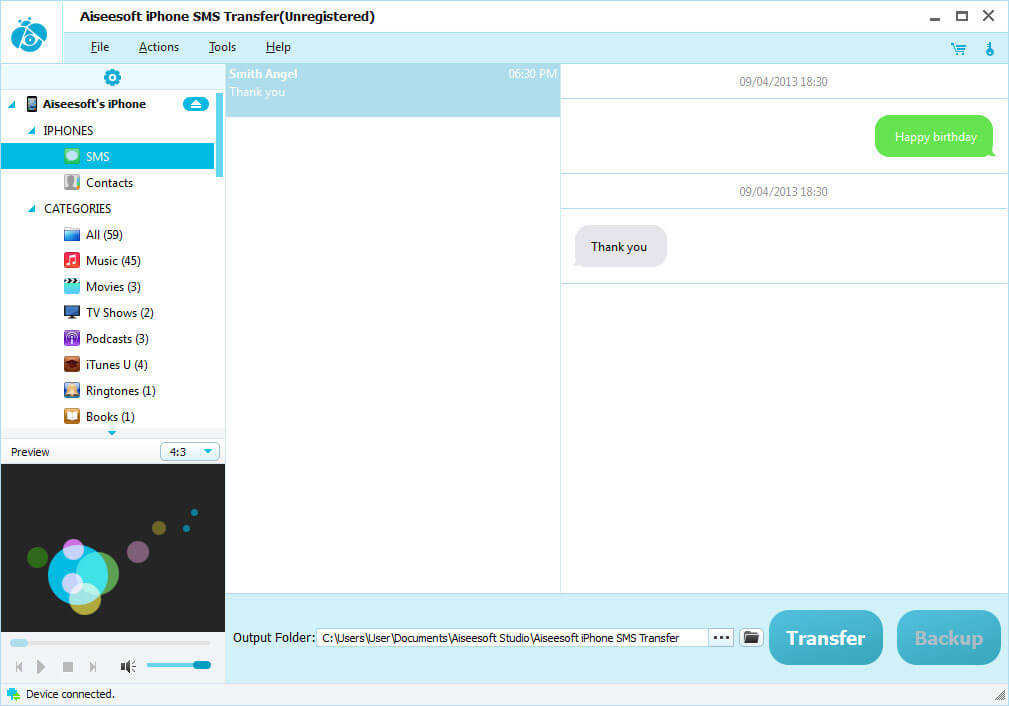 Transfer iPhone SMS to PC as .txt file, and transfer Contact to PC as .vcf file.