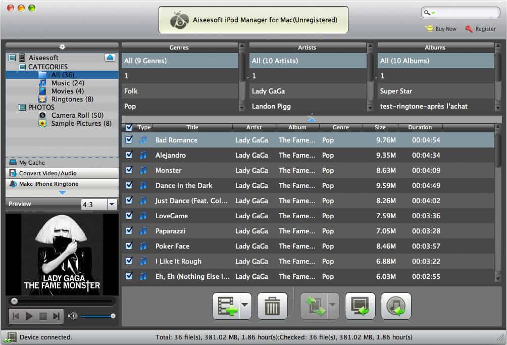 Aiseesoft iPod Manager for Mac Screenshot